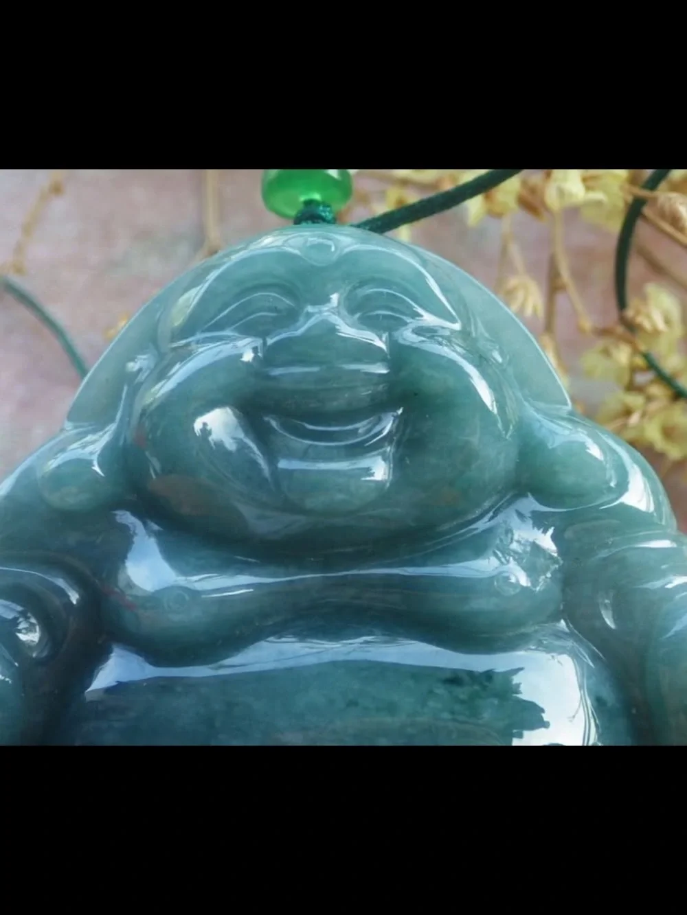 Certificate Jadeite Jade Dark Green Pendant luck Laughing Buddha god